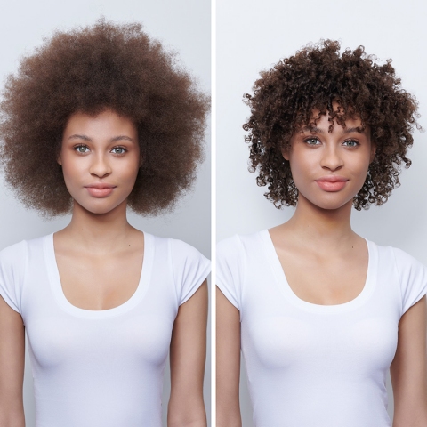 Moroccanoil pena za kovrdže pre i posle